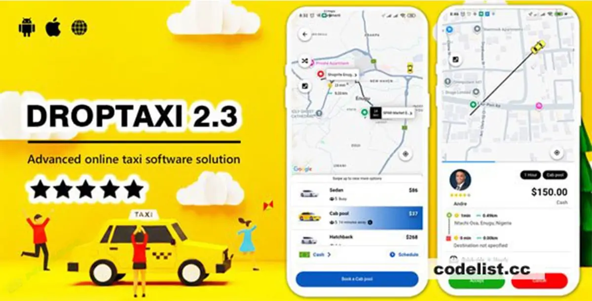 Droptaxi v2.3.0 - White label mobile taxi app software script
